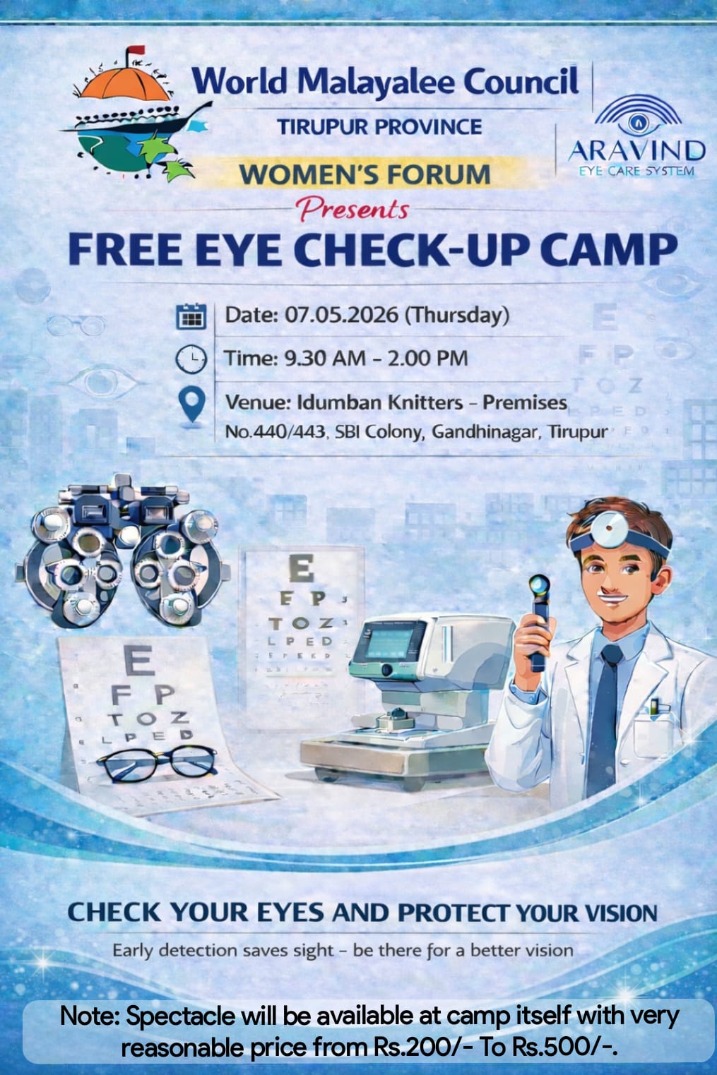 WMC Tirupur Province Women's Forum – Free Eye Check-up Camp